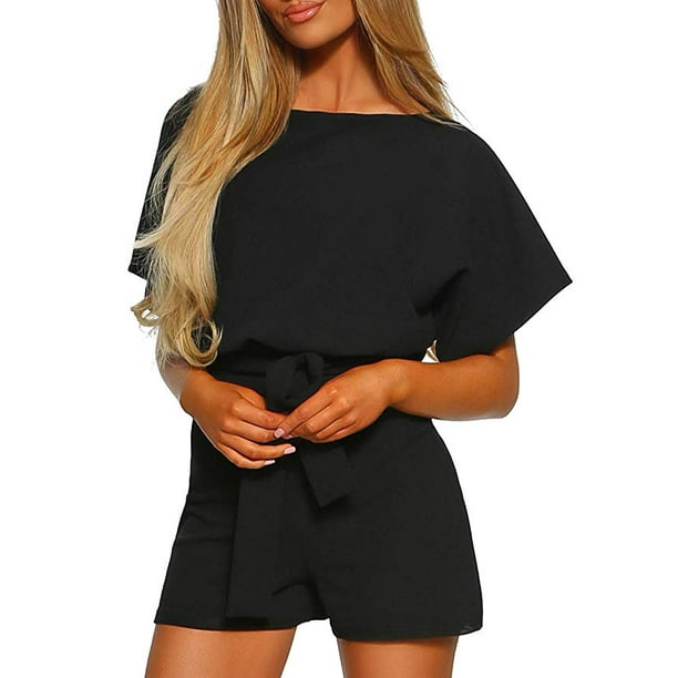 Pink Queen Womens Short Sleeve Summer Casual Shorts Romper with Belt